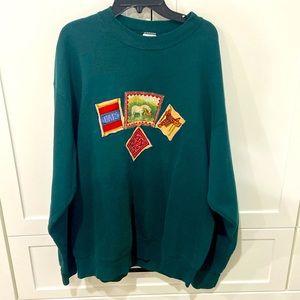 BVD CREWNECK SWEATSHIRT GREEN/BLUE TEAL COLORED EMBROIDER AND PATCH DETAILS XL